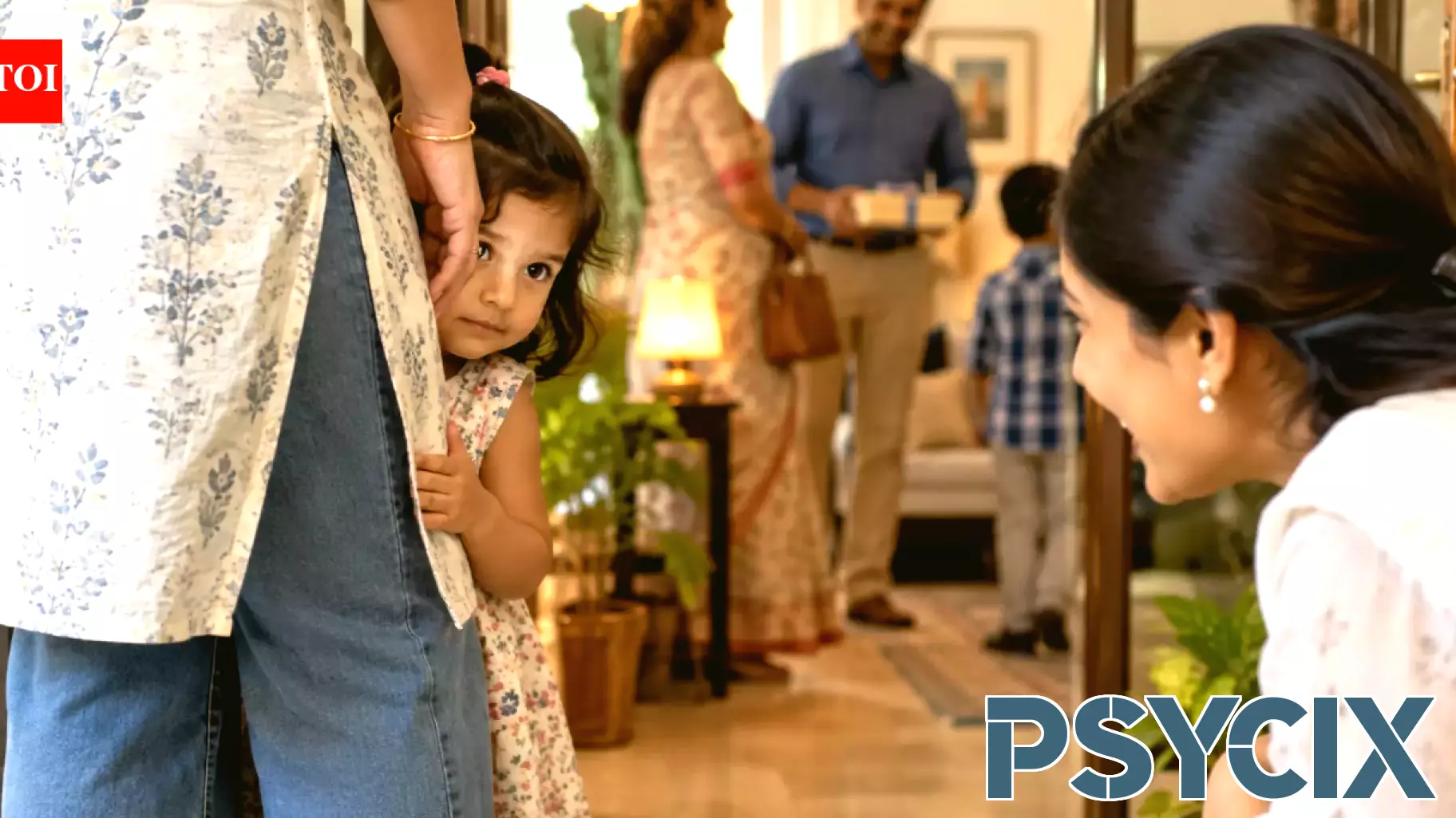 Psychology says toddlers who hide behind your legs but keep peeking at guests may be managing two competing feelings